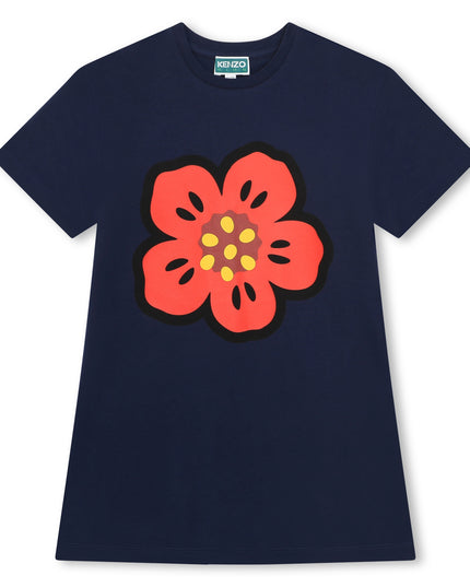 Navy Blue Boke Flower T-Shirt Dress