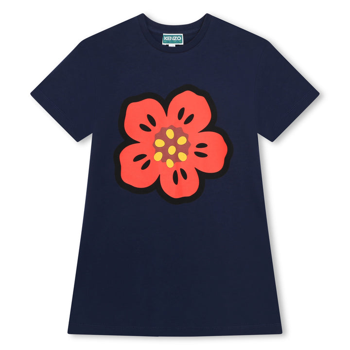 Navy Blue Boke Flower T-Shirt Dress