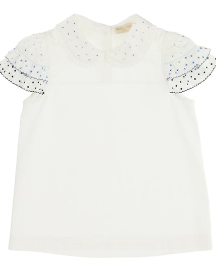 MONNALISA-797605R6-7004-0156-CREAM/BLUE-SATEEN SHIRT W/ RHINESTONES