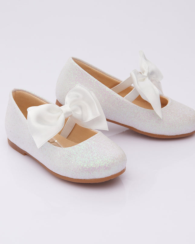 BANBLU-V103ILK-GLITTER WHITE-ELASTIC BOW FLATS