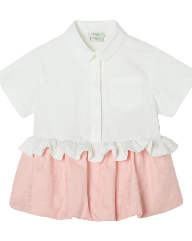 kids atelier fendi Pink Cotton & Jacquard Baby Dress