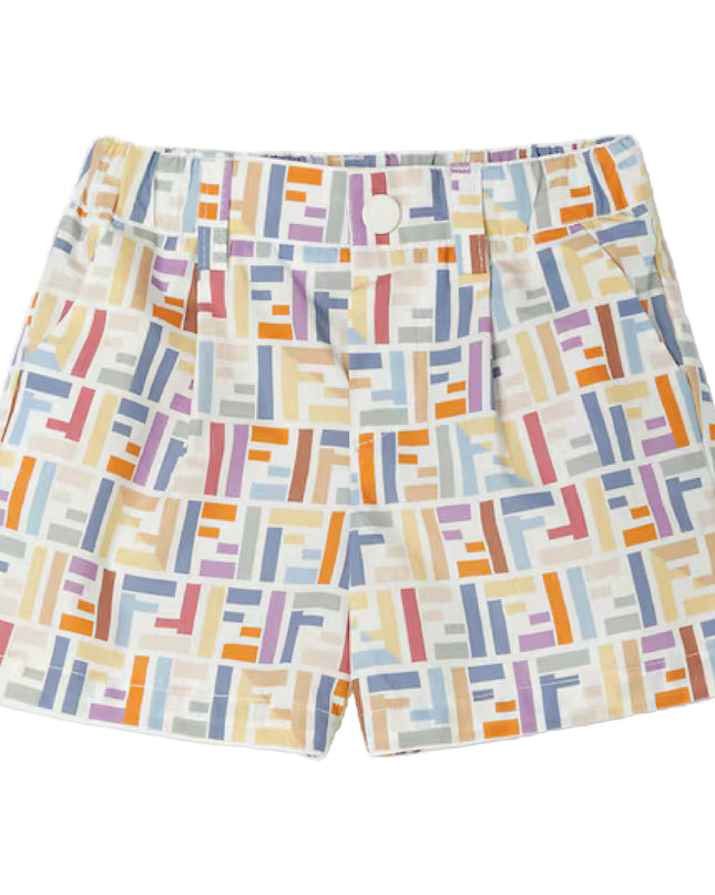 kids atelier fendi Multicolor Cotton Poplin Logo Bermudas