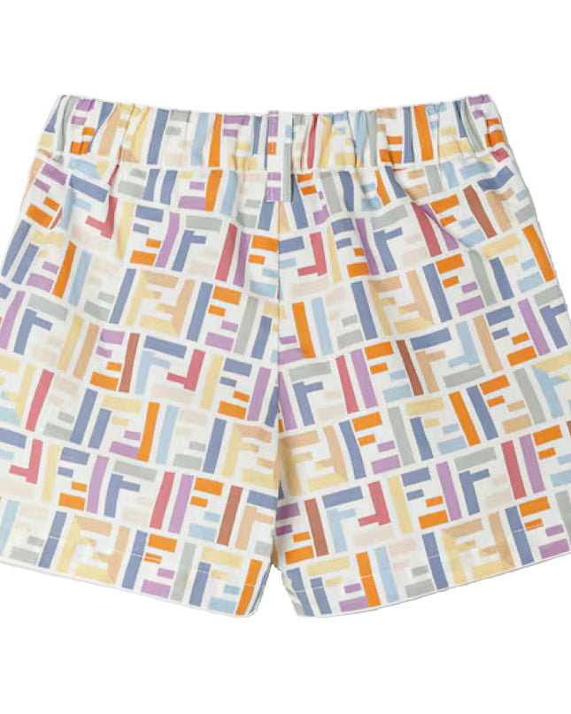 kids atelier fendi Multicolor Cotton Poplin Logo Bermudas