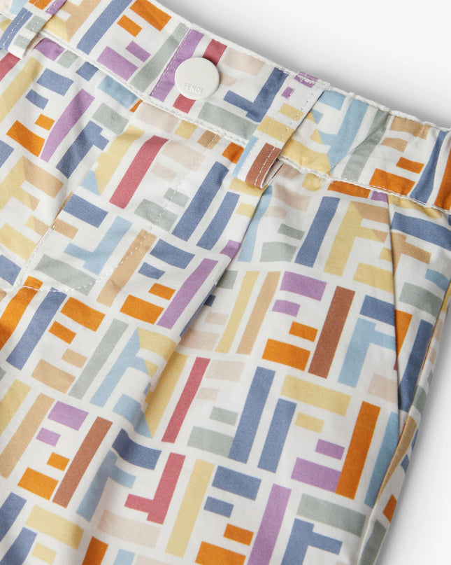 kids atelier fendi Multicolor Cotton Poplin Logo Bermudas