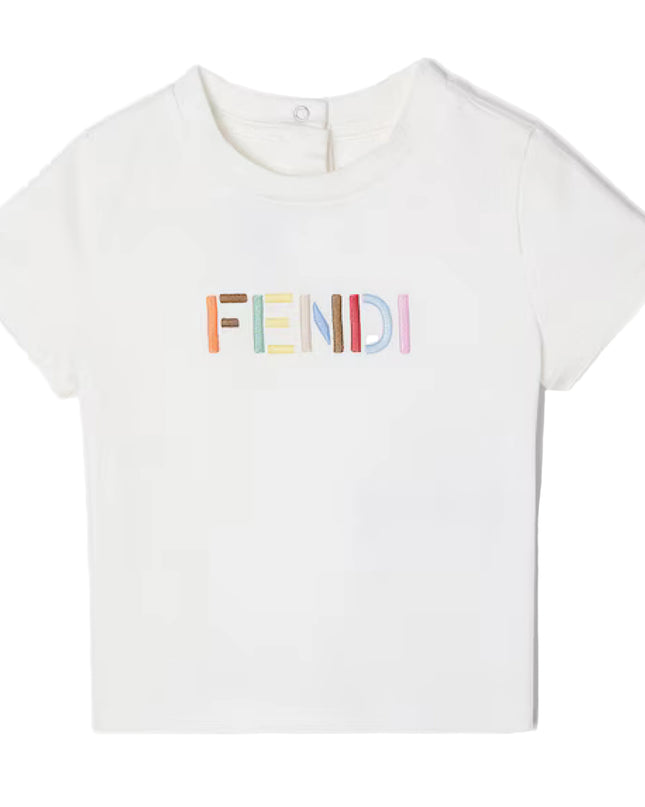 kids atelier fendi White Jersey baby T-shirt with multicolor embroidery