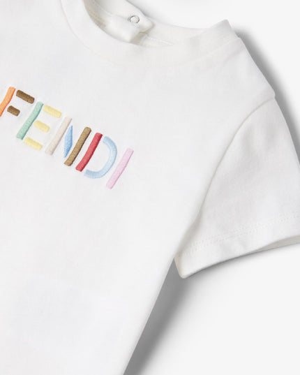 kids atelier fendi White Jersey baby T-shirt with multicolor embroidery
