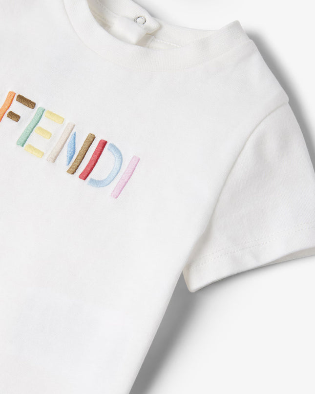 kids atelier fendi White Jersey baby T-shirt with multicolor embroidery