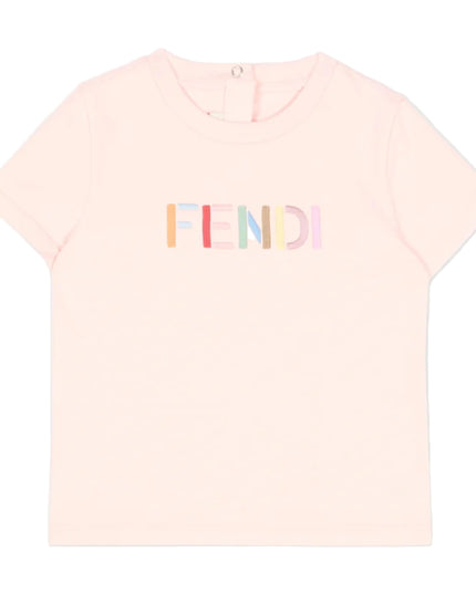 kids atelier fendi Pink Jersey baby T-shirt with multicolor embroidery