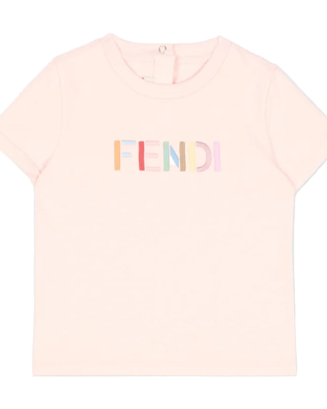 kids atelier fendi Pink Jersey baby T-shirt with multicolor embroidery