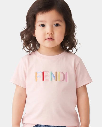 kids atelier fendi Pink Jersey baby T-shirt with multicolor embroidery