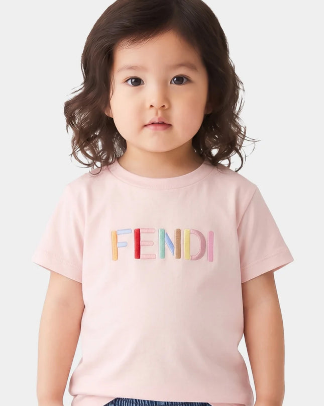 kids atelier fendi Pink Jersey baby T-shirt with multicolor embroidery