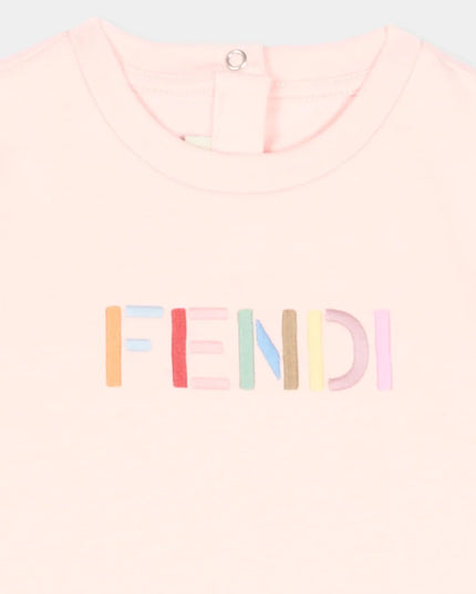 kids atelier fendi Pink Jersey baby T-shirt with multicolor embroidery
