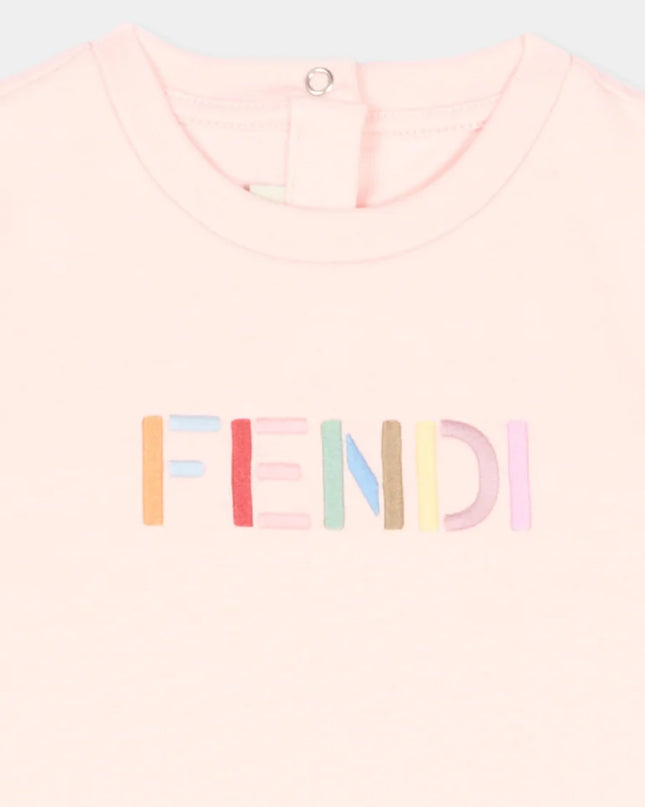 kids atelier fendi Pink Jersey baby T-shirt with multicolor embroidery