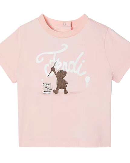 kids atelier fendi Pink Jersey Teddy Bear Logo T-Shirt