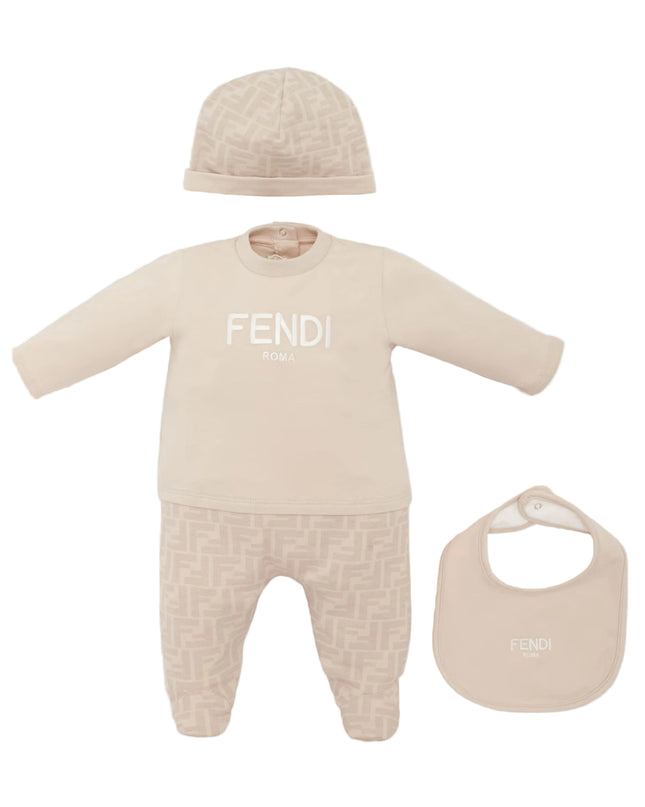 kids atelier fendi Beige Baby Logo Set