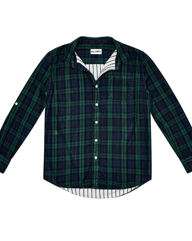 DL1961-FW17-TOPS-LS SHIRT-ASH-6534-GREEN DOUBLE FACE PLAID