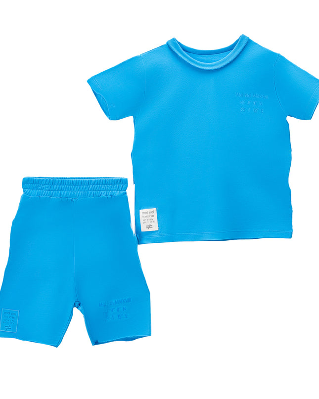moi noi-MN5167-BLUE-BLUE-KNITTED SWEAT SHORT SET