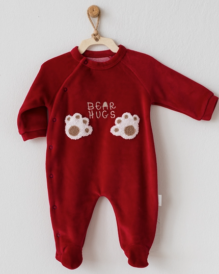 BURGUNDY-ROMPER VELVET BEAR HUGS-AC20261