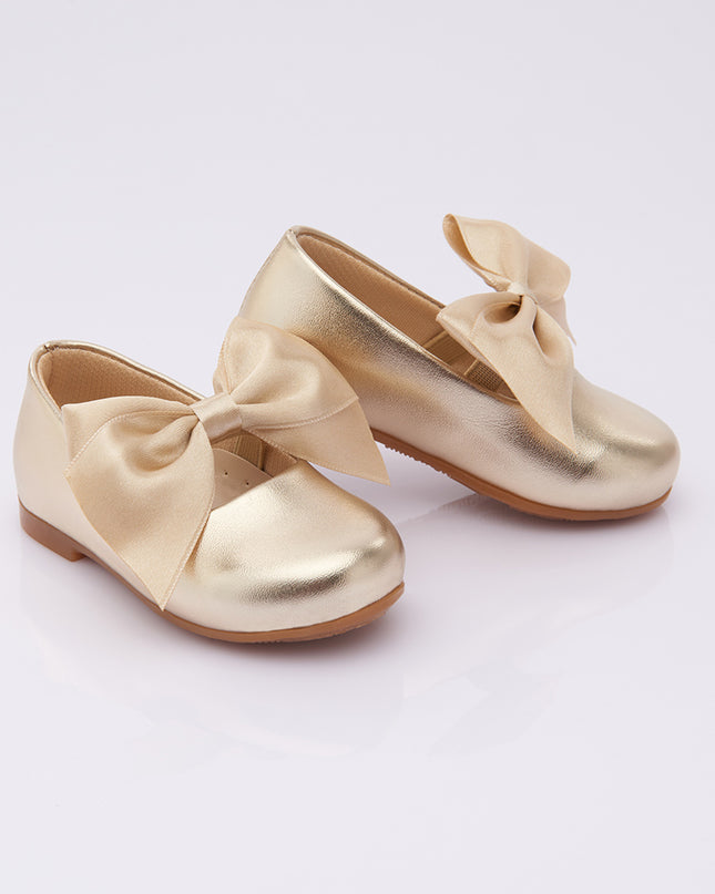 PERLA-V103B-SATIN GOLD-ELASTIC BOW FLATS