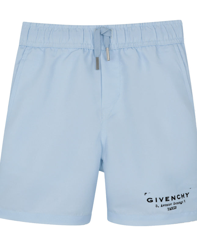kids atelier givenchy Pale Blue Logo Swim Shorts