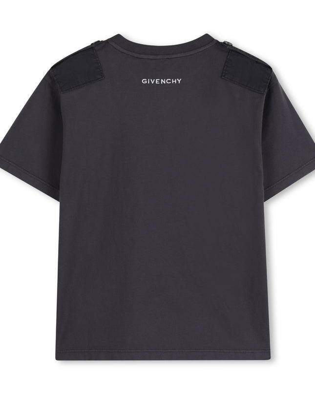 kids atelier givenchy Dark Grey T-Shirt with Shoulder Patch Detail