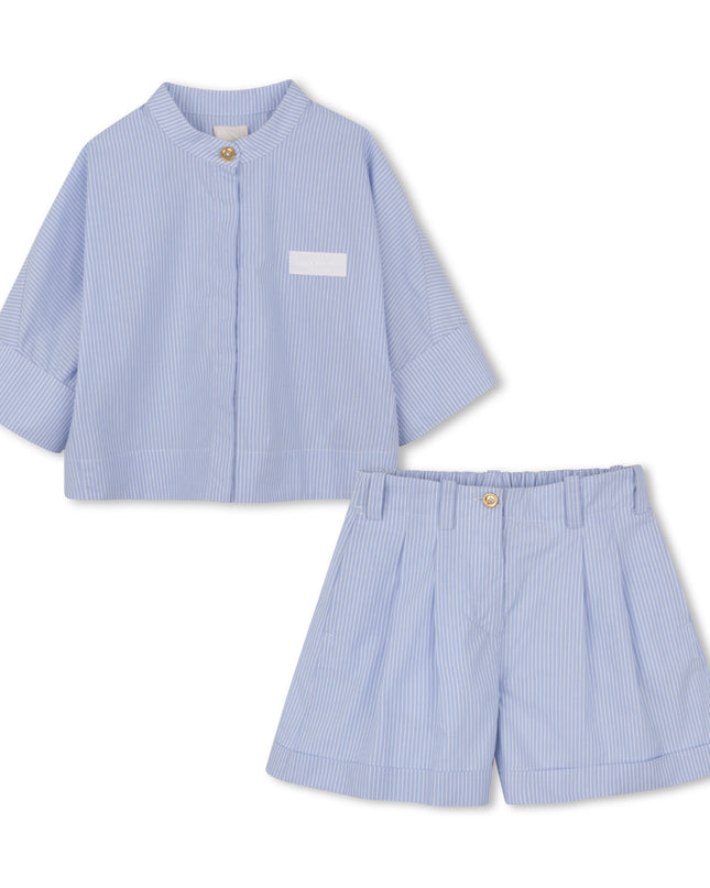 kids atelier givenchy Light Blue Striped Shorts Set