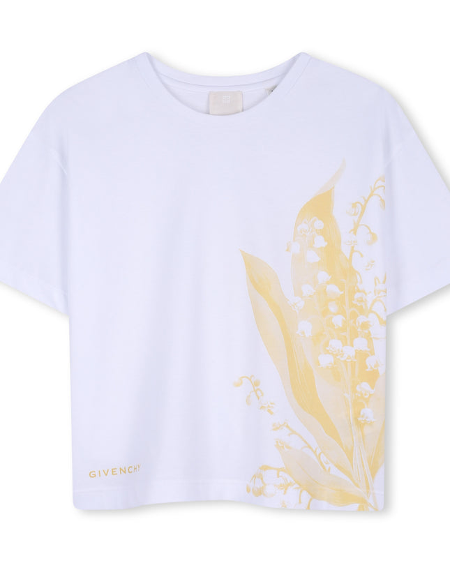 kids atelier givenchy White Short Sleeve Floral T-Shirt