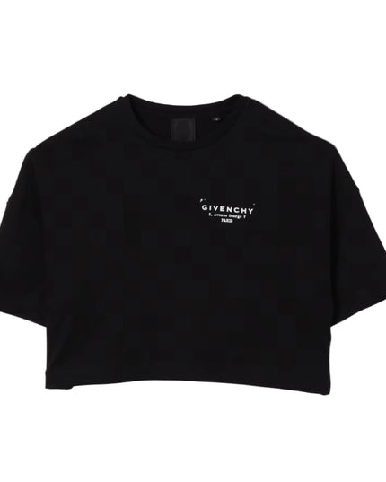kids atelier givenchy Black Cotton Crop T-Shirt with Givenchy Logo