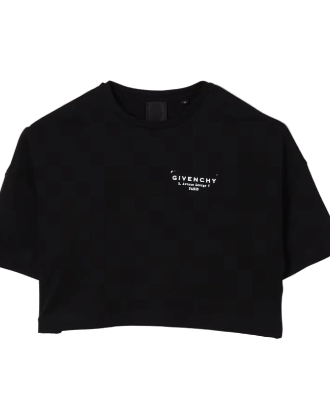 kids atelier givenchy Black Cotton Crop T-Shirt with Givenchy Logo
