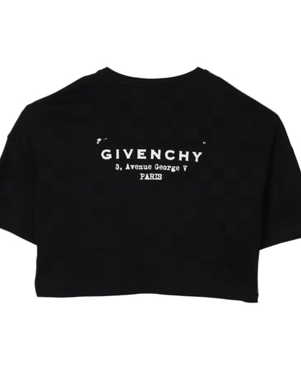 kids atelier givenchy Black Cotton Crop T-Shirt with Givenchy Logo