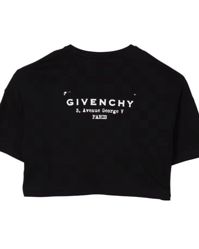 kids atelier givenchy Black Cotton Crop T-Shirt with Givenchy Logo