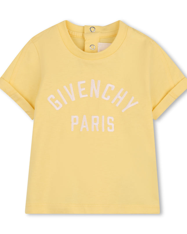 kids atelier givenchy Yellow Short Sleeve Embroidered T-Shirt