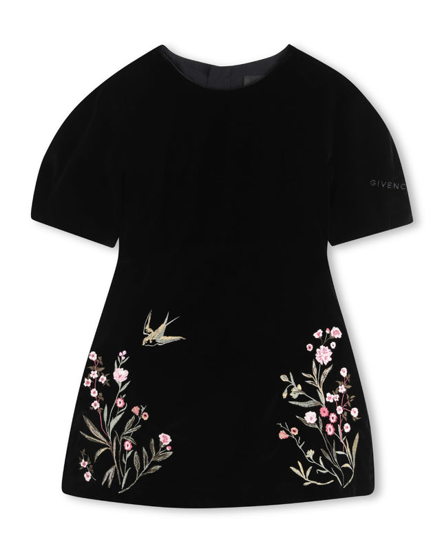 Kids Atelier Givenchy Black Velvet Embroidered Dress