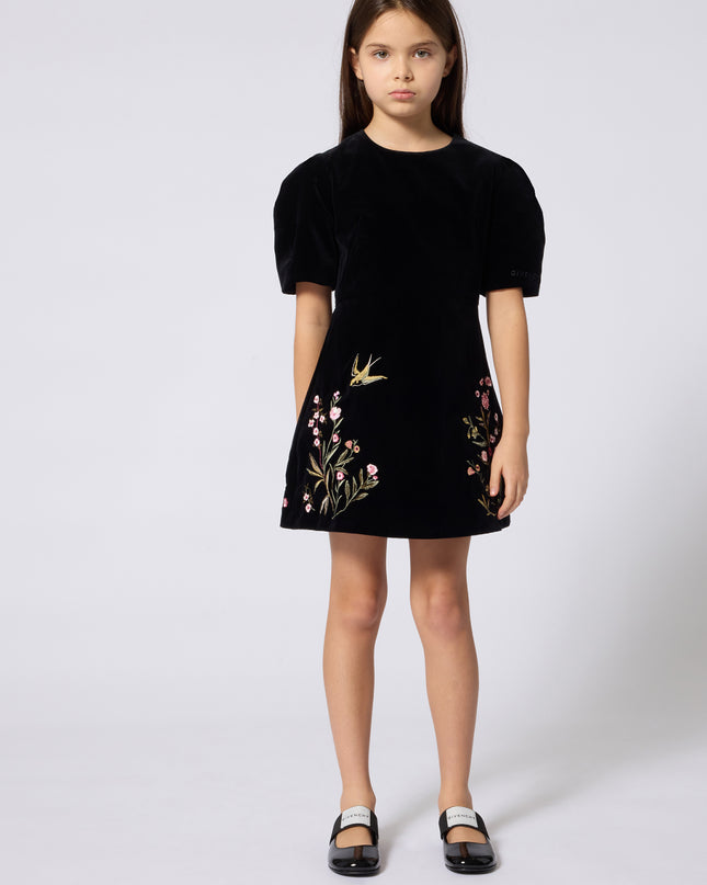 Kids Atelier Givenchy Black Velvet Embroidered Dress