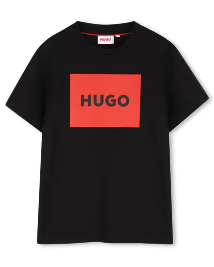 Kids Atelier Hugo Black Regular-fit T-shirt in Cotton with Red Logo