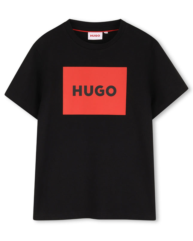 Kids Atelier Hugo Black Regular-fit T-shirt in Cotton with Red Logo