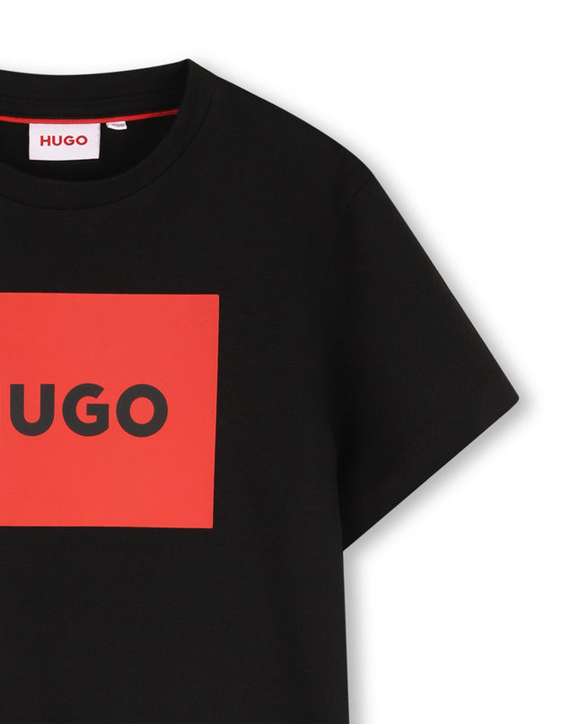 Kids Atelier Hugo Black Regular-fit T-shirt in Cotton with Red Logo