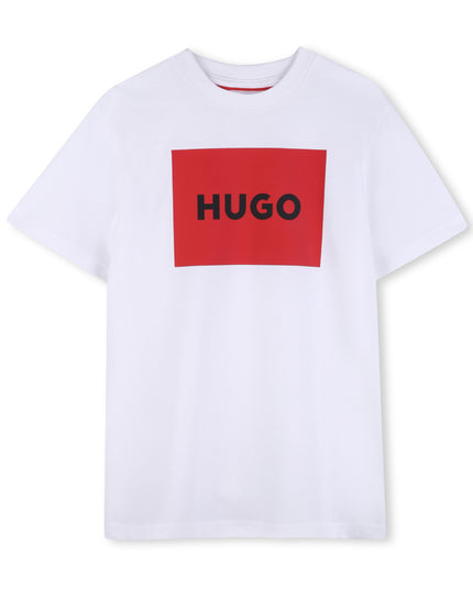 Kids Atelier Hugo White Regular-fit T-shirt in Cotton with Red Logo