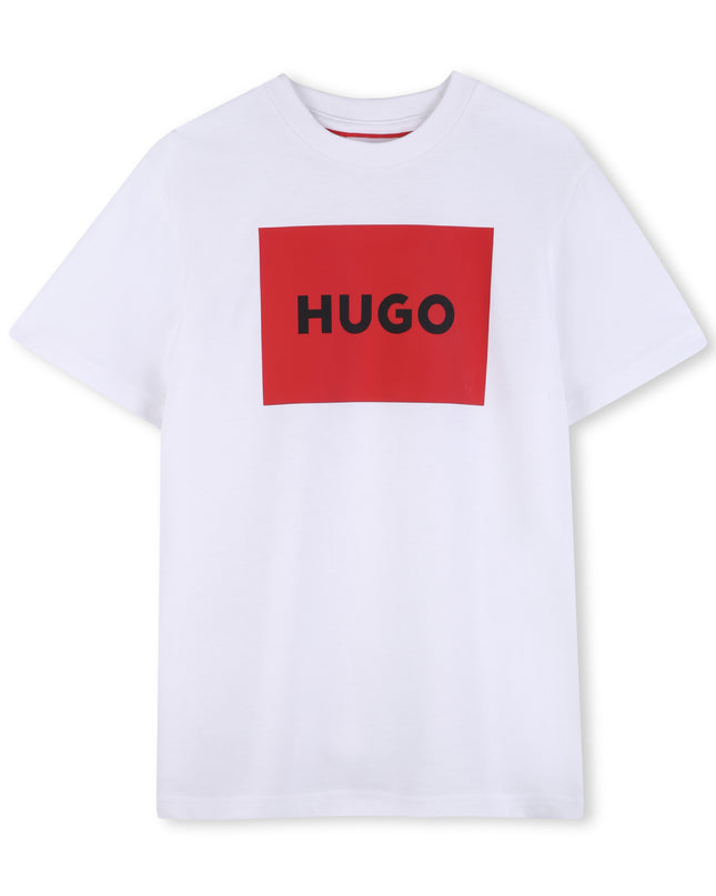 Kids Atelier Hugo White Regular-fit T-shirt in Cotton with Red Logo