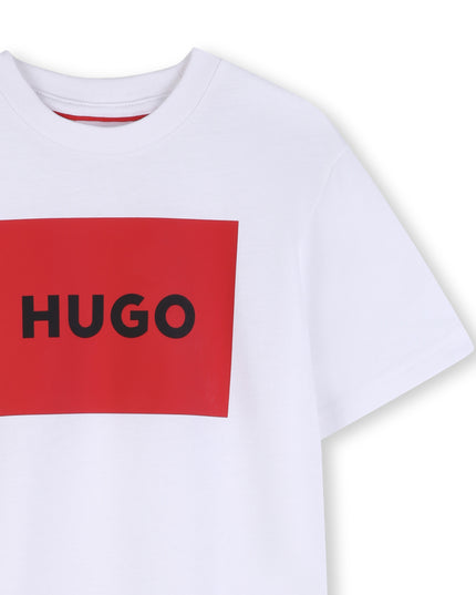 Kids Atelier Hugo White Regular-fit T-shirt in Cotton with Red Logo
