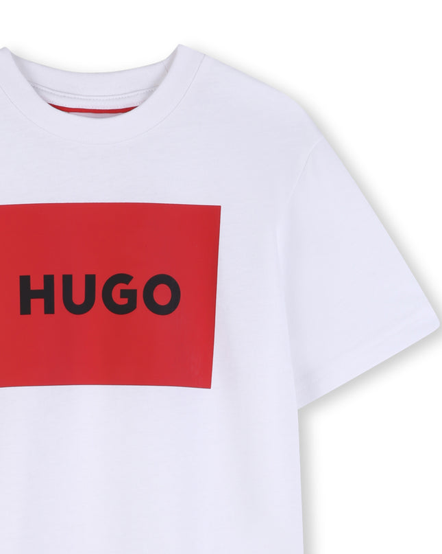 Kids Atelier Hugo White Regular-fit T-shirt in Cotton with Red Logo