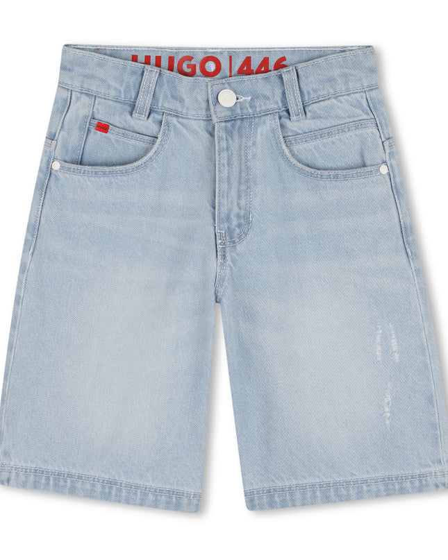 Kids Atelier Hugo Loose Fit - Bleach Grows Denim Shorts