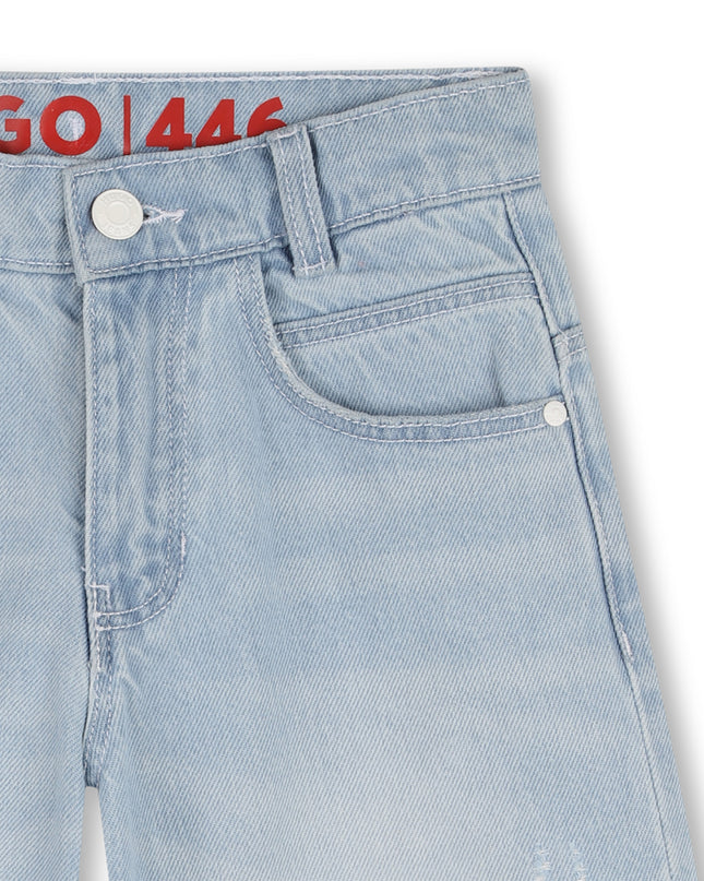 Kids Atelier Hugo Loose Fit - Bleach Grows Denim Shorts