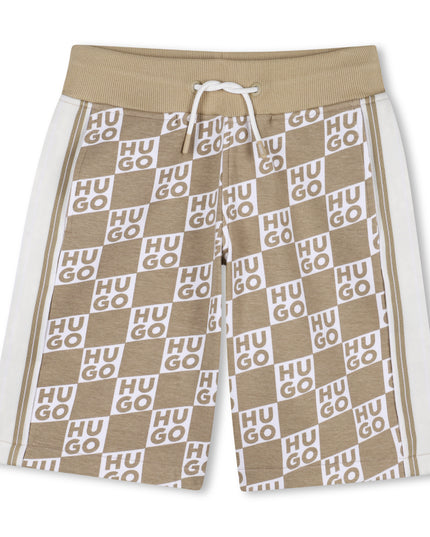 Kids Atelier Hugo Kids Beige Shorts for Boys with All-Over Logo Print