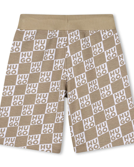 Kids Atelier Hugo Kids Beige Shorts for Boys with All-Over Logo Print