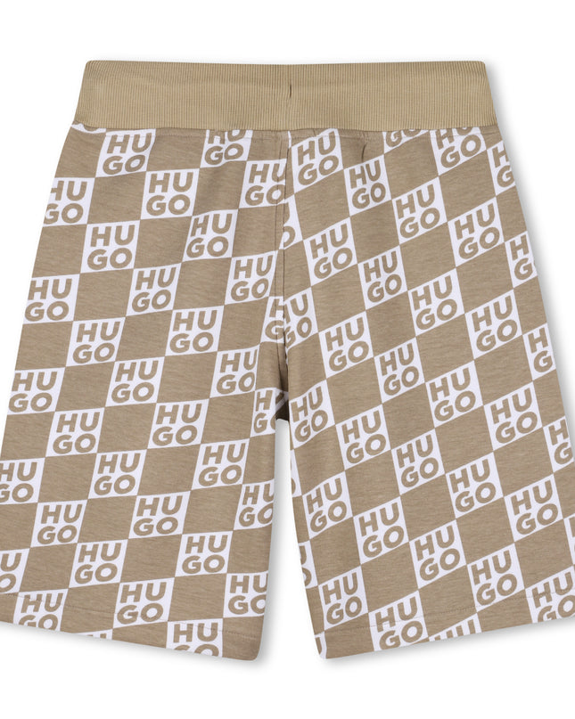 Kids Atelier Hugo Kids Beige Shorts for Boys with All-Over Logo Print