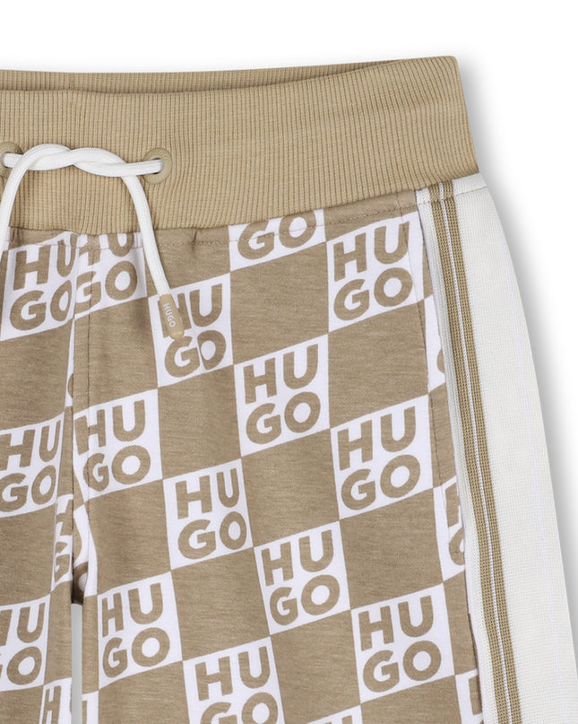 Kids Atelier Hugo Kids Beige Shorts for Boys with All-Over Logo Print