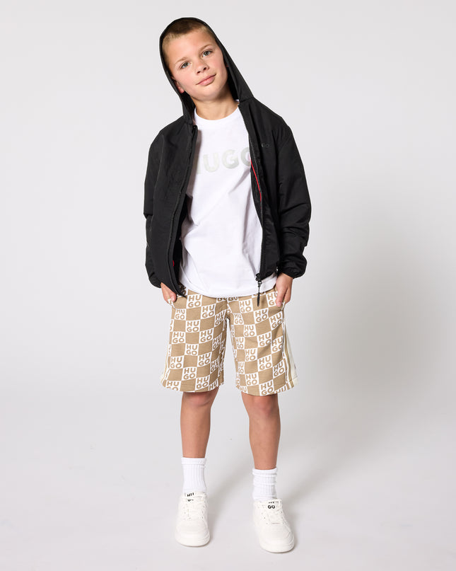 Kids Atelier Hugo Kids Beige Shorts for Boys with All-Over Logo Print