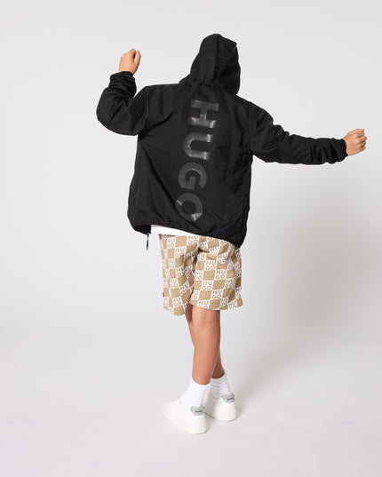 Kids Atelier Hugo Kids Beige Shorts for Boys with All-Over Logo Print