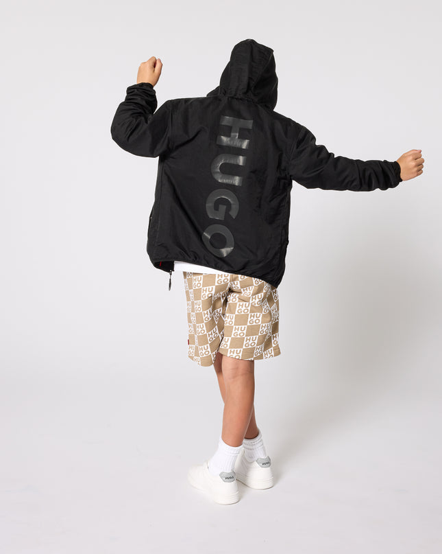 Kids Atelier Hugo Kids Beige Shorts for Boys with All-Over Logo Print